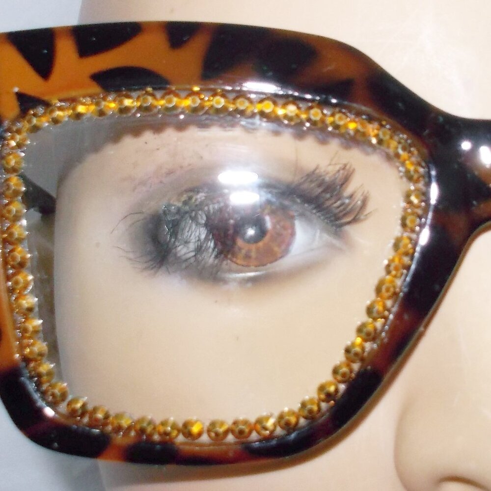 1.50 strength oversized animal print reading glasses, gold rhinestones!